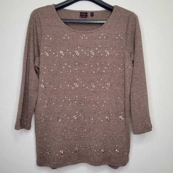 Rafaella Brown Embellished Sweater, Size XL - Picture 1 of 6